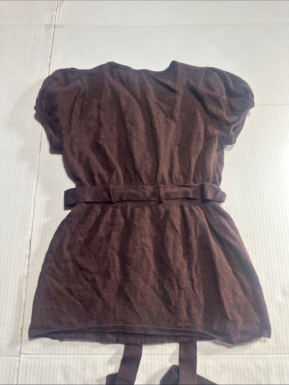 Sarah Spencer 100% Italian merino wool Brown Wrap-Style Knit Top with Tie Belt - Picture 6 of 10